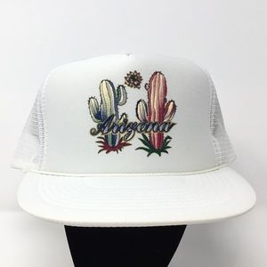 Vintage Arizona Cactus Print White Snap Back Hat